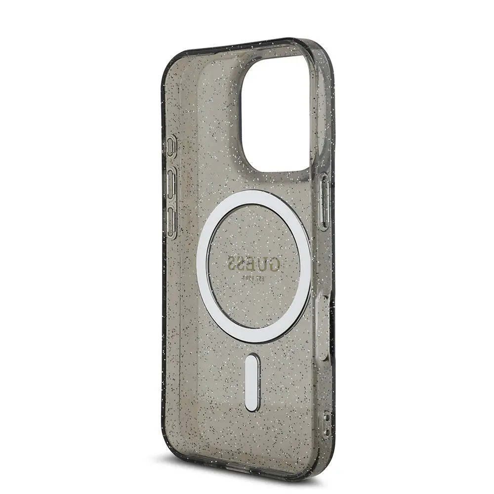 iPhone 16 Pro MagSafe Uyumlu Simli Silikon Kılıf - Guess İnci Bileklikli