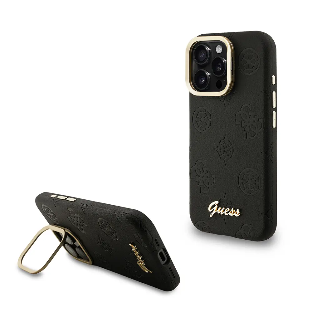iPhone 16 Pro MagSafe Uyumlu Kamera Standlı PU Deri Kılıf - Guess Peony