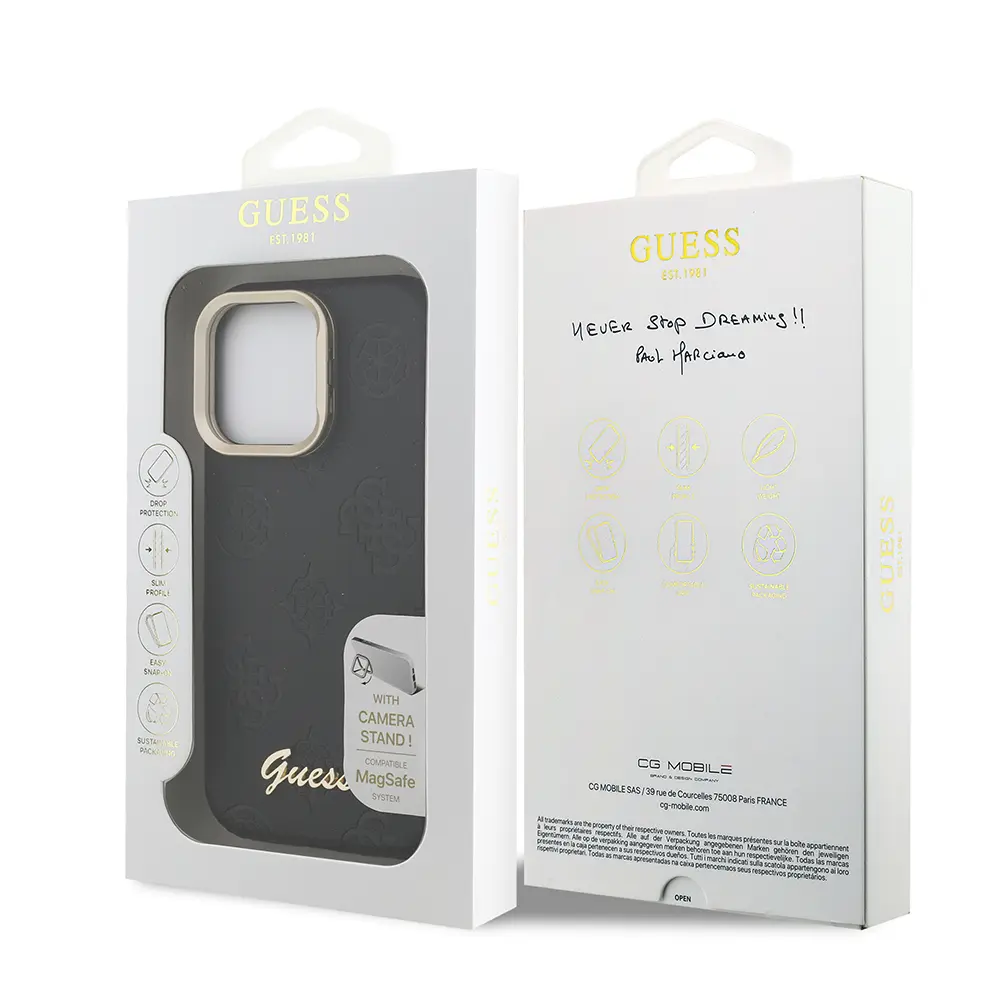 iPhone 16 Pro MagSafe Uyumlu Kamera Standlı PU Deri Kılıf - Guess Peony