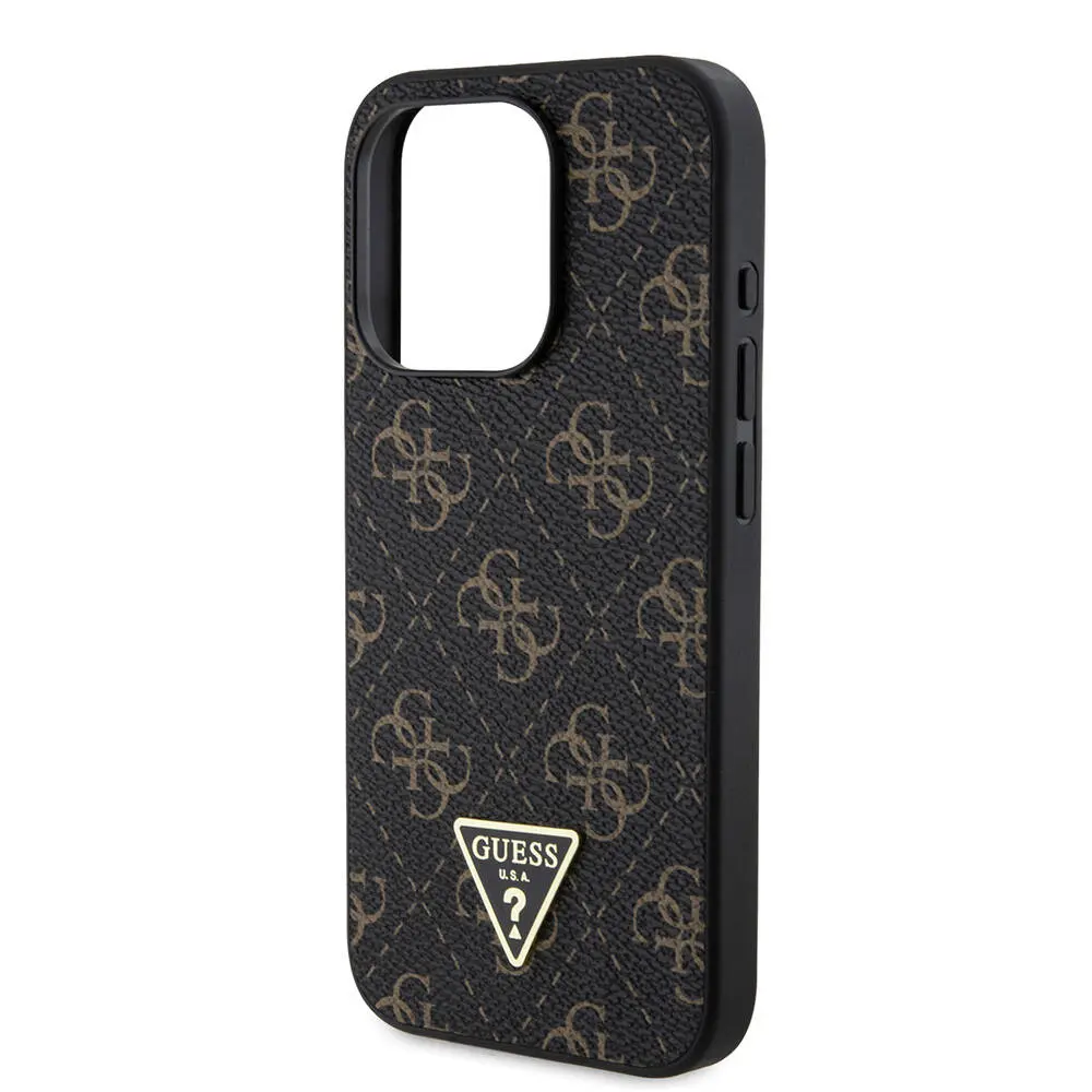iPhone 16 Pro Kılıf, 4G Desenli Üçgen Logolu PU Deri Kapak - Guess