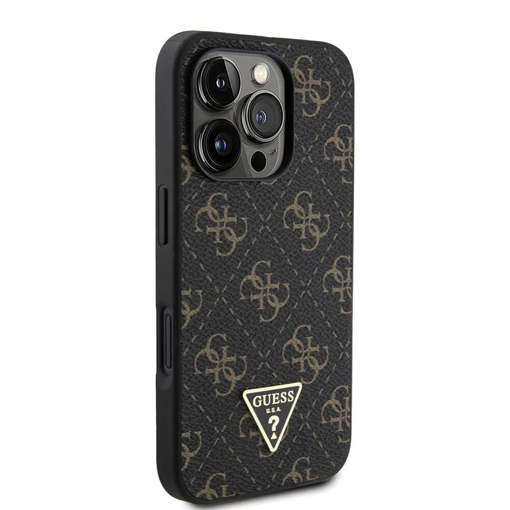 iPhone 16 Pro Kılıf, 4G Desenli Üçgen Logolu PU Deri Kapak - Guess