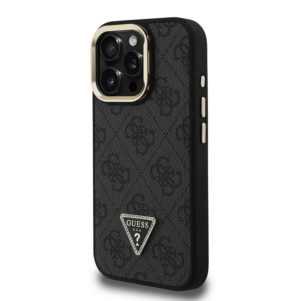 iPhone 16 Pro Kamera Standlı Taşlı Kılıf - Guess Lisanslı PU Deri