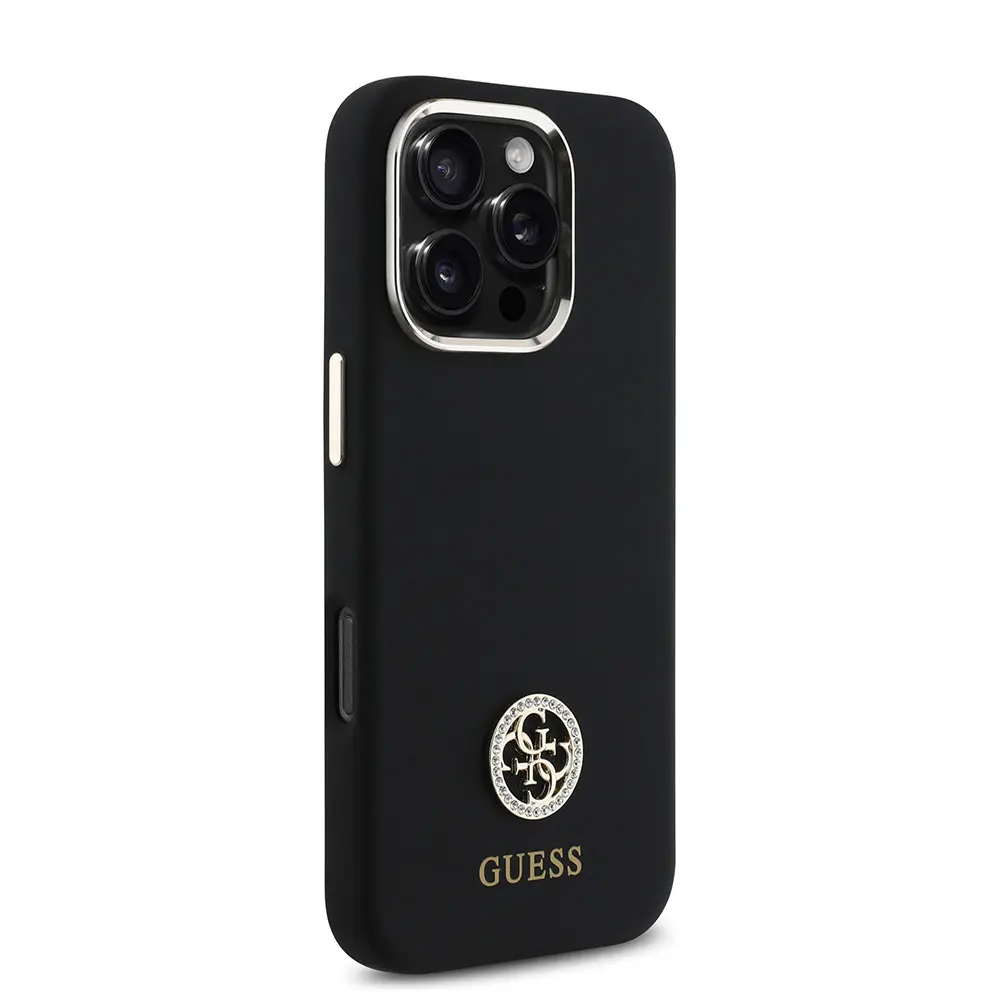 iPhone 16 Pro Silikon Kılıf, Metal Kamera Çerçeveli - Guess 4G Logolu