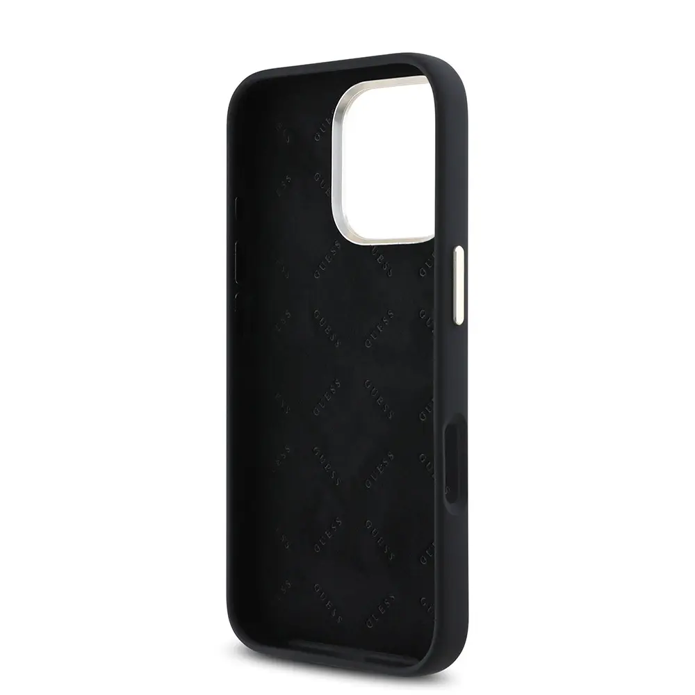 iPhone 16 Pro Silikon Kılıf, Metal Kamera Çerçeveli - Guess 4G Logolu