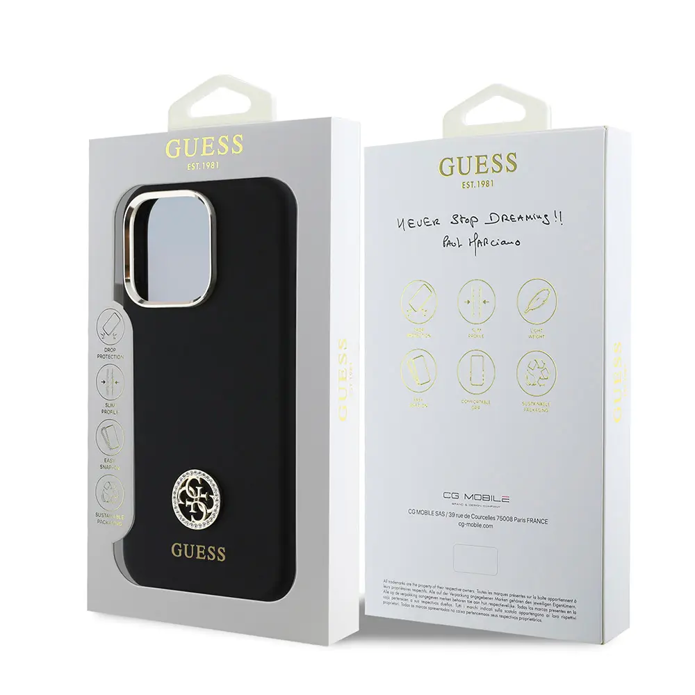 iPhone 16 Pro Silikon Kılıf, Metal Kamera Çerçeveli - Guess 4G Logolu