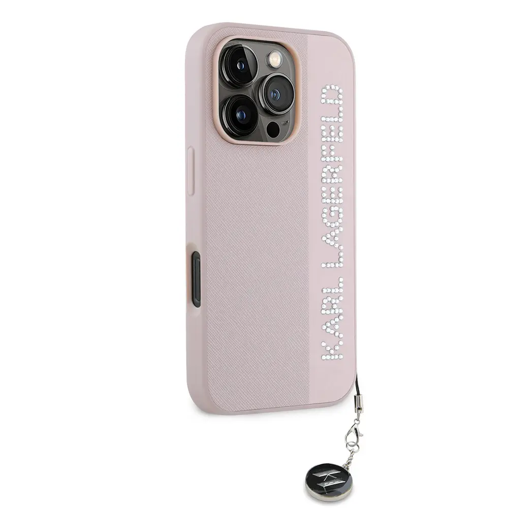 iPhone 16 Pro Taşlı Saffiano Kılıf - Karl Lagerfeld KL Yazılı