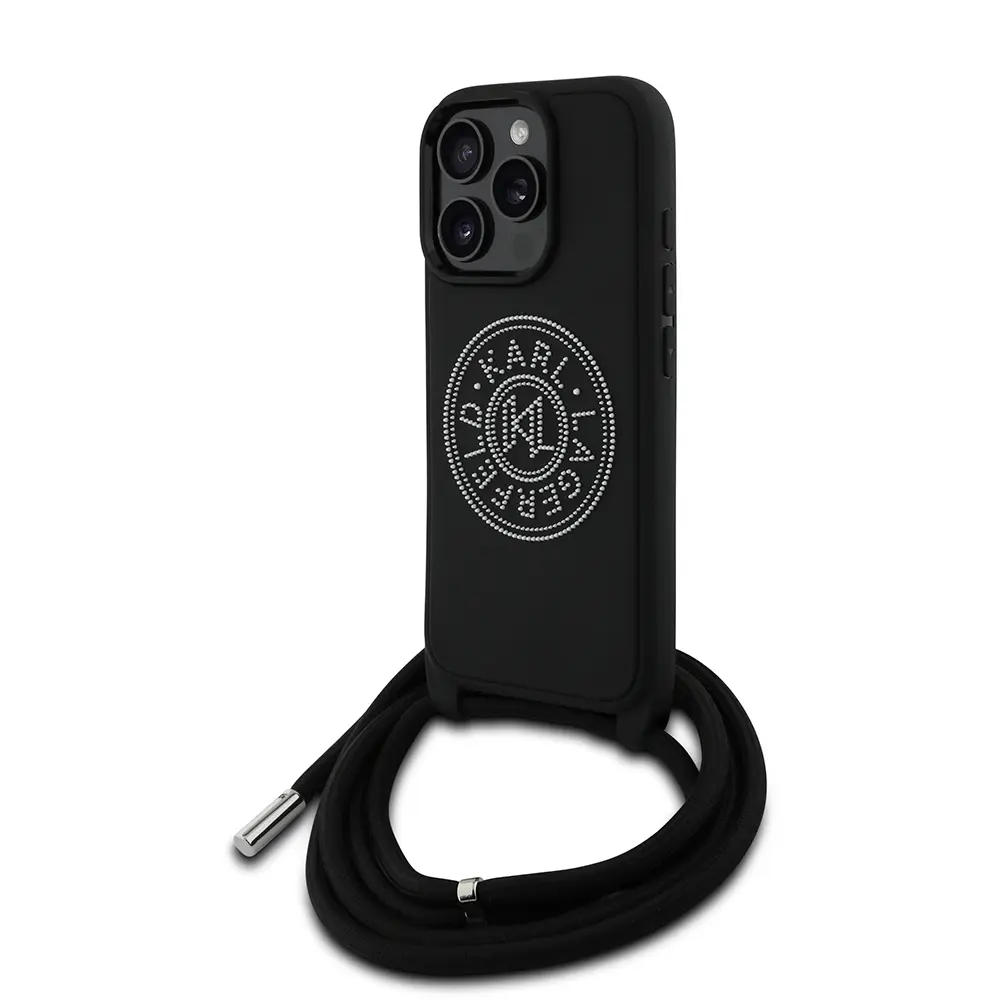 iPhone 16 Pro Askı İpli Taşlı Kılıf - Karl Lagerfeld Crossbody Cord