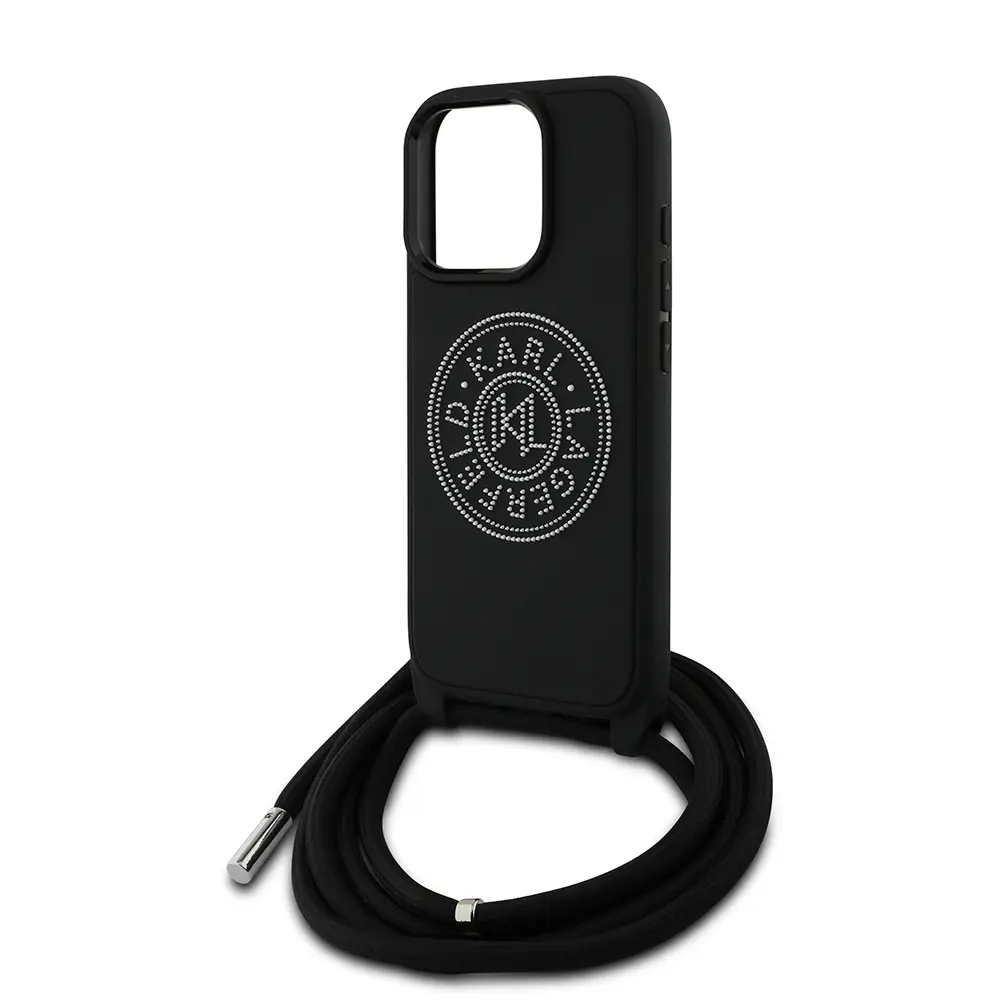 iPhone 16 Pro Askı İpli Taşlı Kılıf - Karl Lagerfeld Crossbody Cord