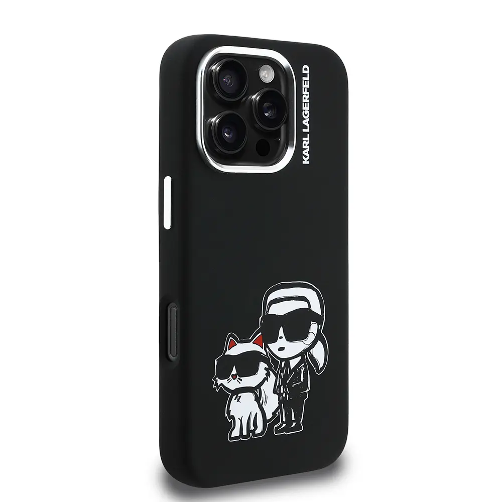 iPhone 16 Pro Silikon Kılıf, Karl & Choupette Sketch Logo - Karl Lagerfeld
