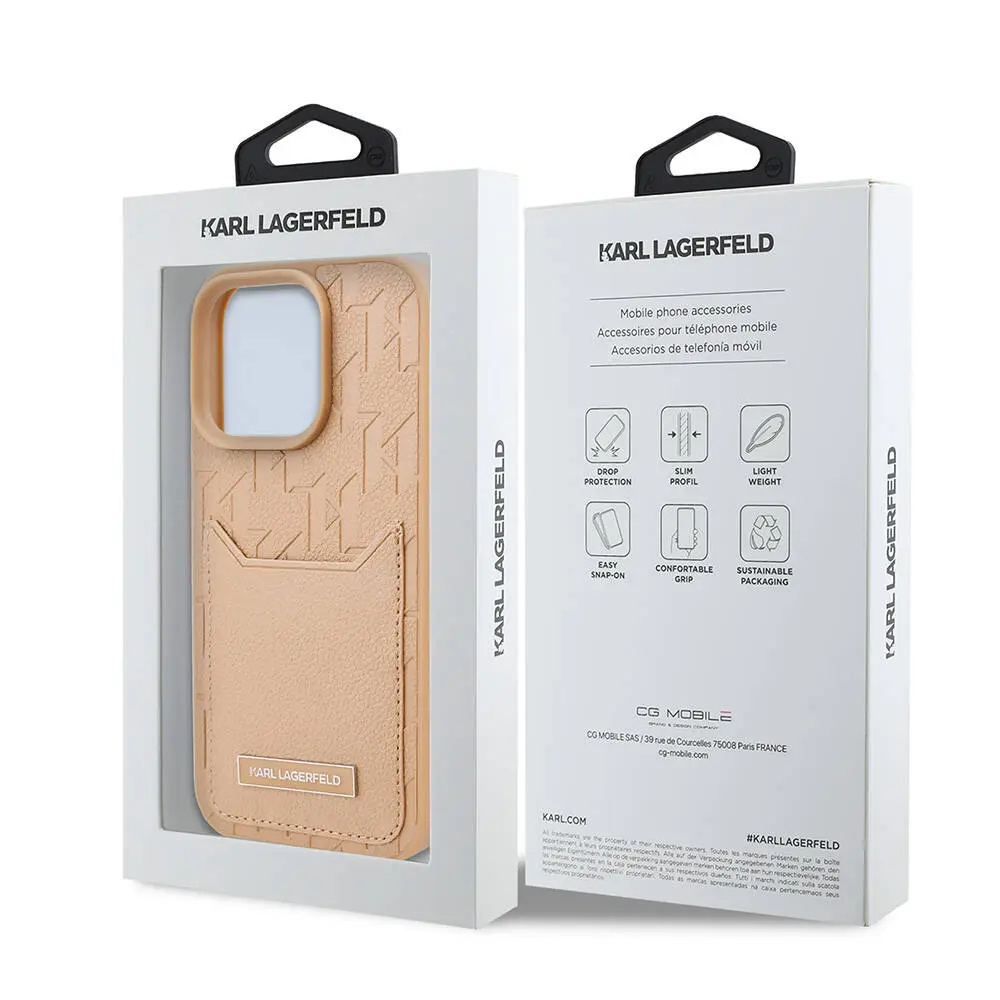 iPhone 16 Pro Kartlıklı Monogram Kılıf - Karl Lagerfeld KL Desenli