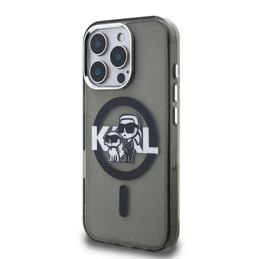 iPhone 16 Pro Kılıf, Simli Karl & Choupette Logolu - Karl Lagerfeld