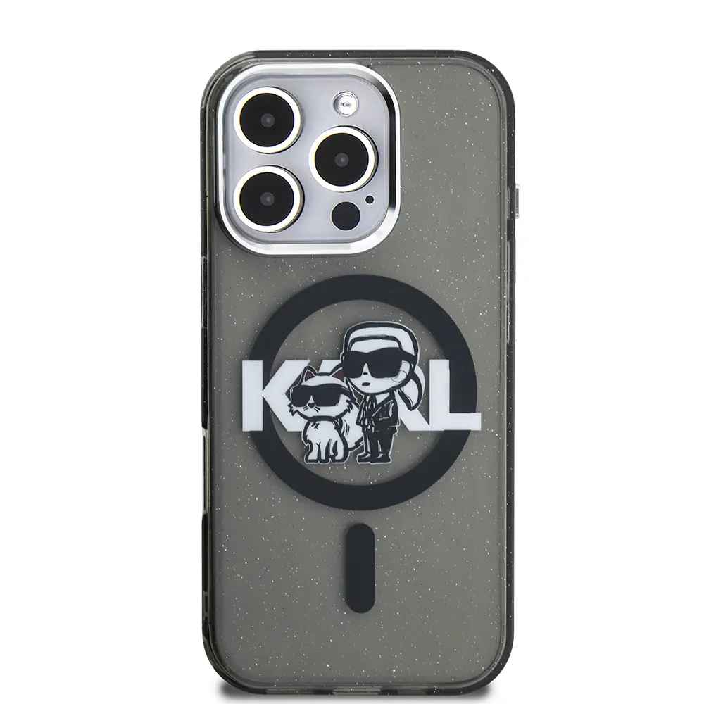iPhone 16 Pro Kılıf, Simli Karl & Choupette Logolu - Karl Lagerfeld