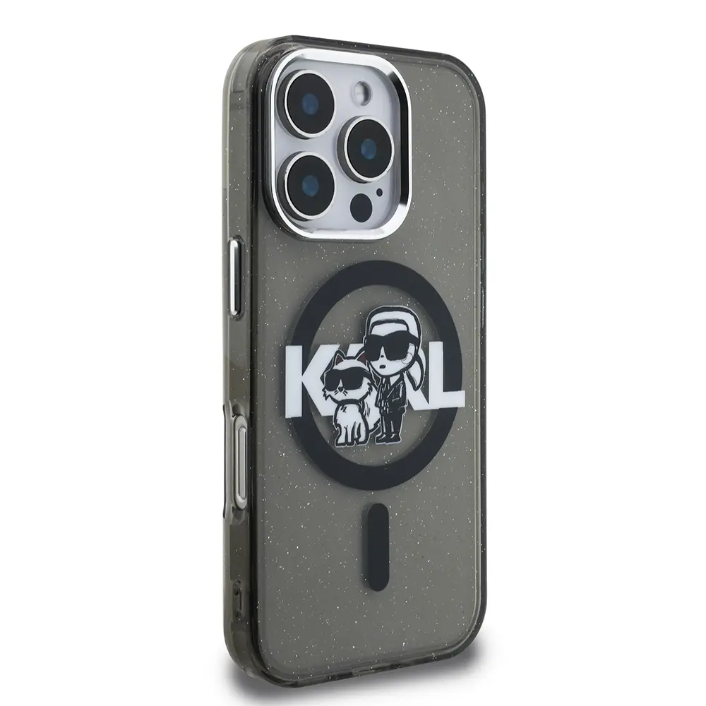 iPhone 16 Pro Kılıf, Simli Karl & Choupette Logolu - Karl Lagerfeld