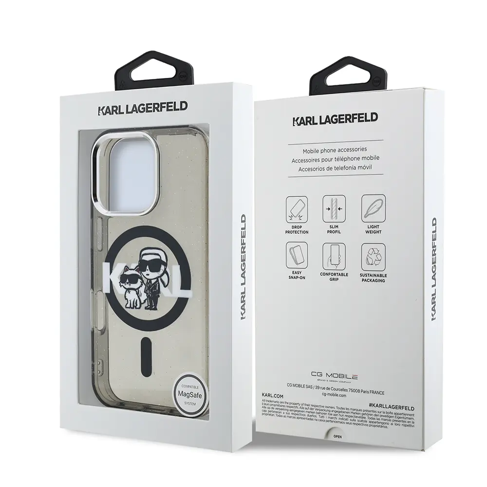 iPhone 16 Pro Kılıf, Simli Karl & Choupette Logolu - Karl Lagerfeld