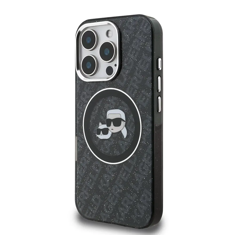 iPhone 16 Pro Kılıf, Parlayan Simli Karl & Choupette Tasarım - Karl Lagerfeld