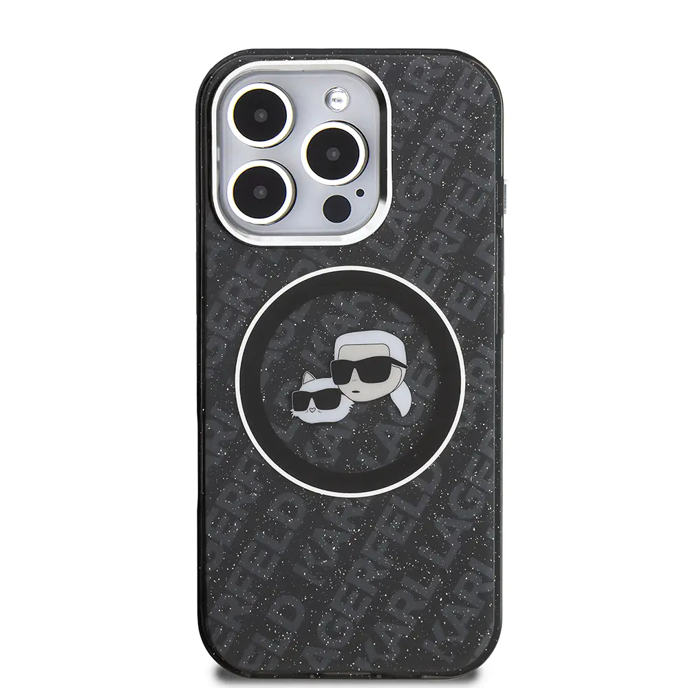 iPhone 16 Pro Kılıf, Parlayan Simli Karl & Choupette Tasarım - Karl Lagerfeld