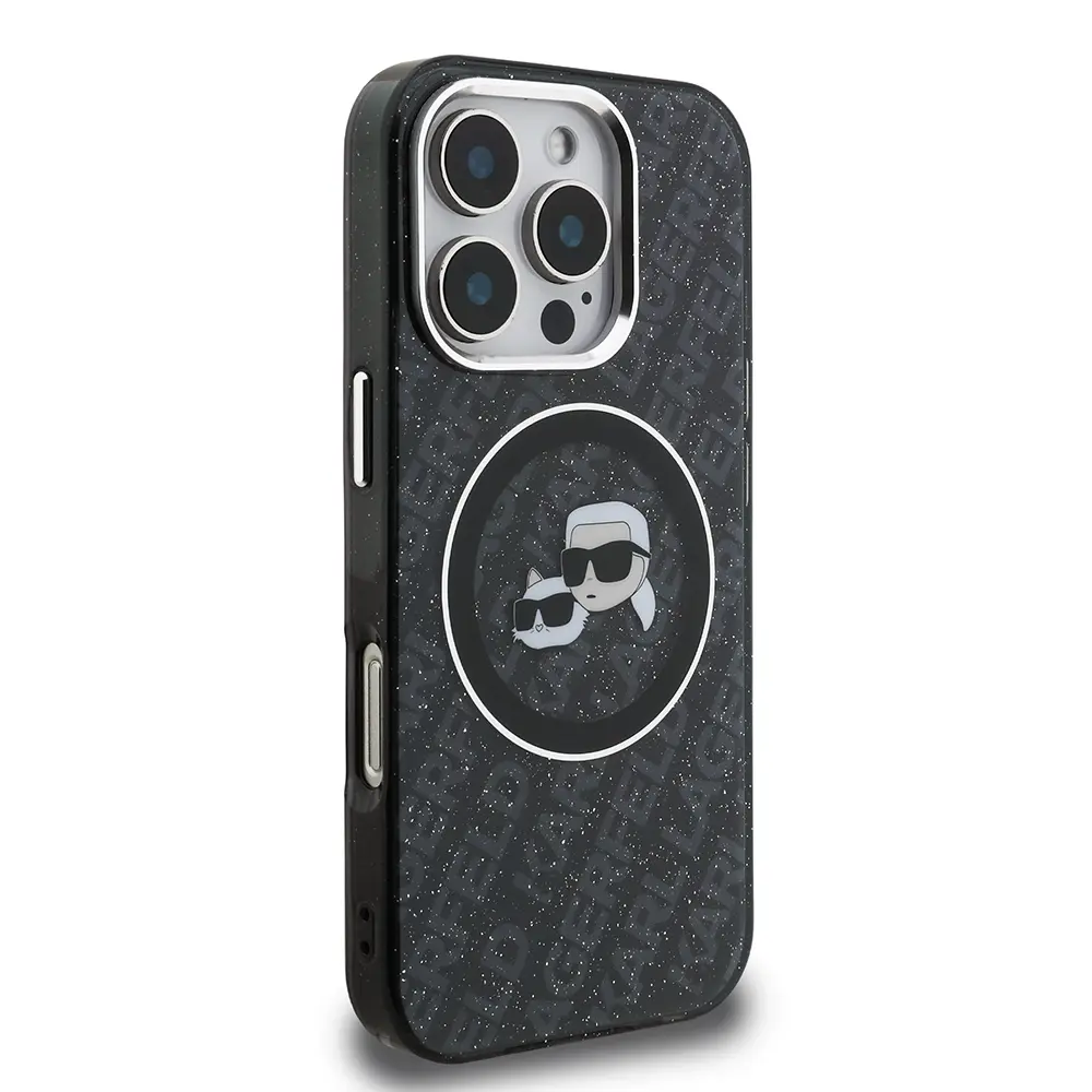 iPhone 16 Pro Kılıf, Parlayan Simli Karl & Choupette Tasarım - Karl Lagerfeld