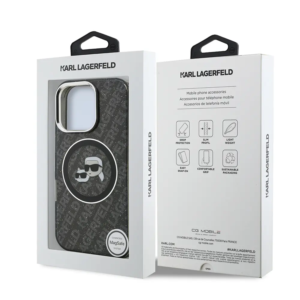 iPhone 16 Pro Kılıf, Parlayan Simli Karl & Choupette Tasarım - Karl Lagerfeld