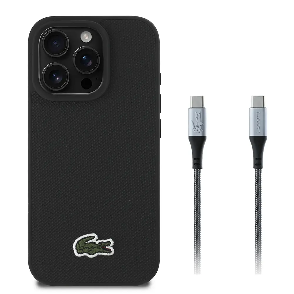 iPhone 16 Pro Lacoste Lisanslı PU Pike Desenli Kılıf, Type-C Kablo Hediyeli