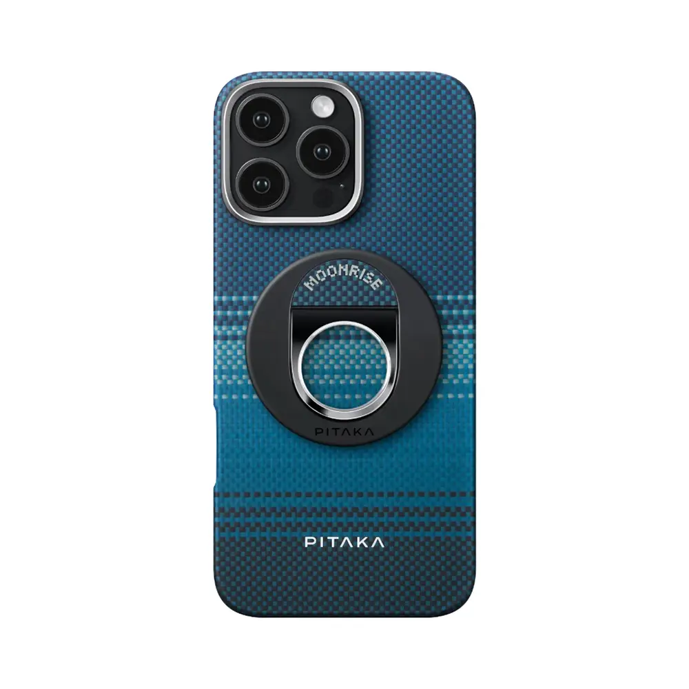 iPhone 16 Pro MagSafe Uyumlu Aramid Fiber Kılıf, Grip 3 Standlı - Pitaka Tactile Woven Moonrise