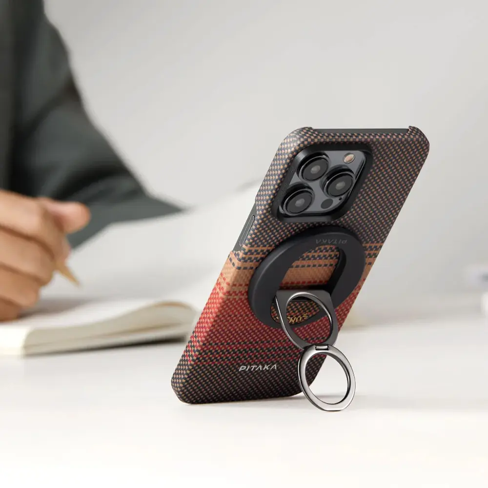 iPhone 16 Pro MagSafe Uyumlu Aramid Fiber Kılıf - Pitaka Tactile Woven Sunset