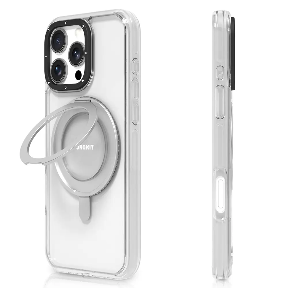 iPhone 16 Pro MagSafe Uyumlu Şeffaf Kılıf, 360° Parmak Ring Standlı - Youngkit Pivot