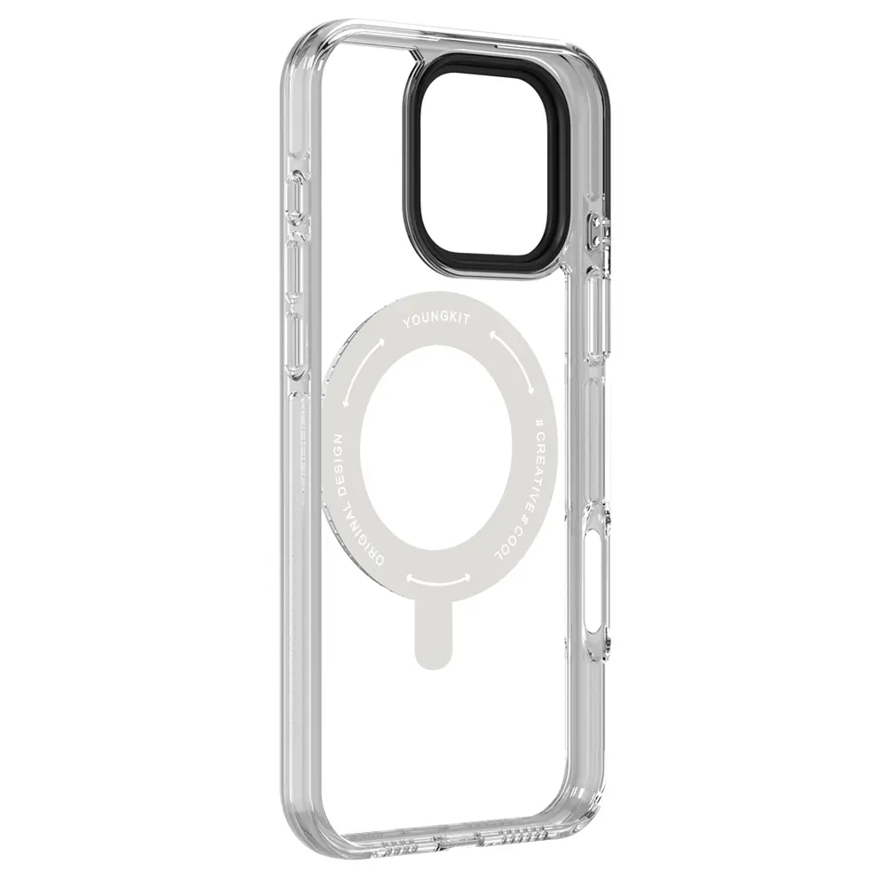 iPhone 16 Pro MagSafe Uyumlu Şeffaf Kılıf, 360° Parmak Ring Standlı - Youngkit Pivot