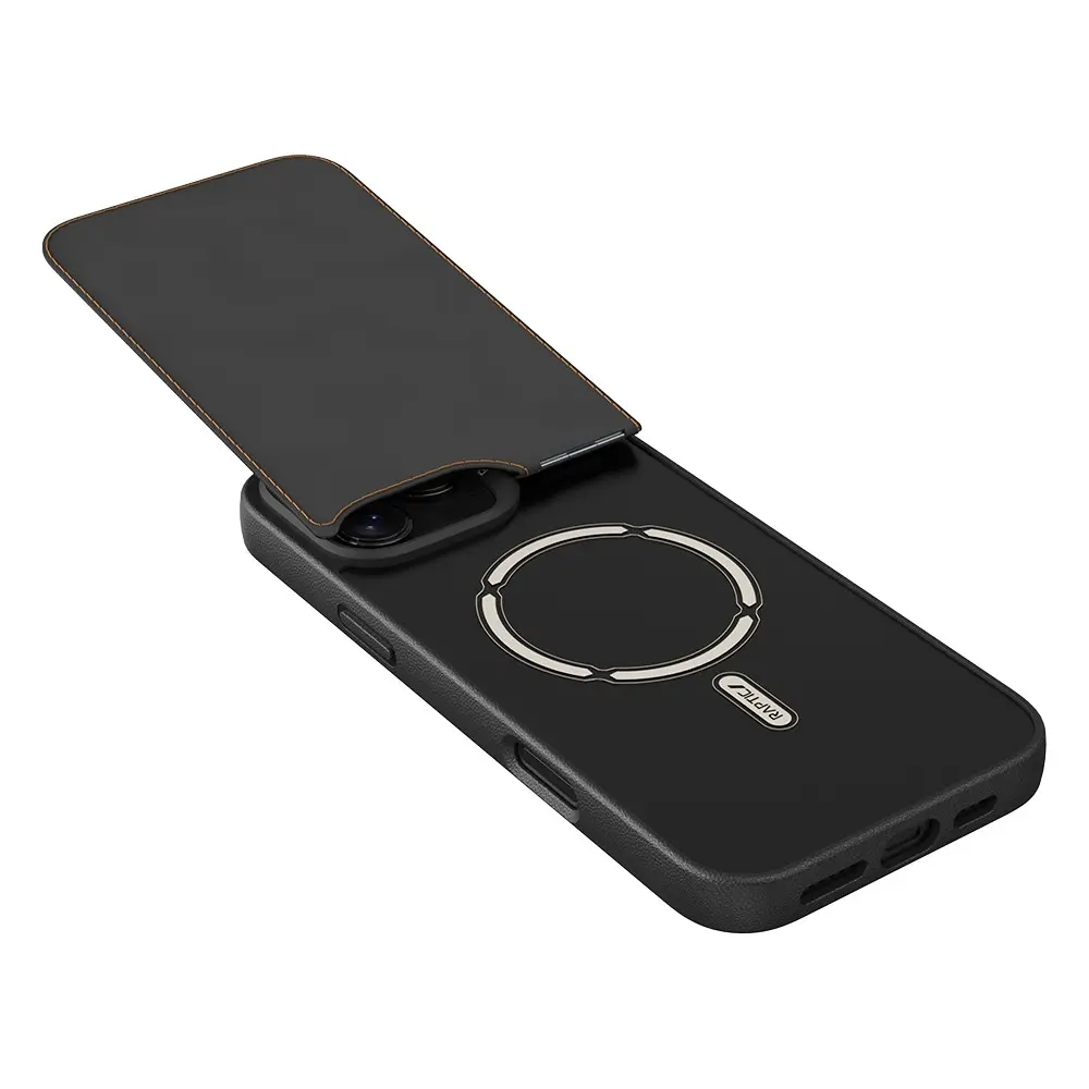 Apple iPhone 16 Pro Kılıf M-safe Şarj Özellikli Raptic Slim Wallet Serisi Deri Görünümlü Kartlıklı Standlı Kapak