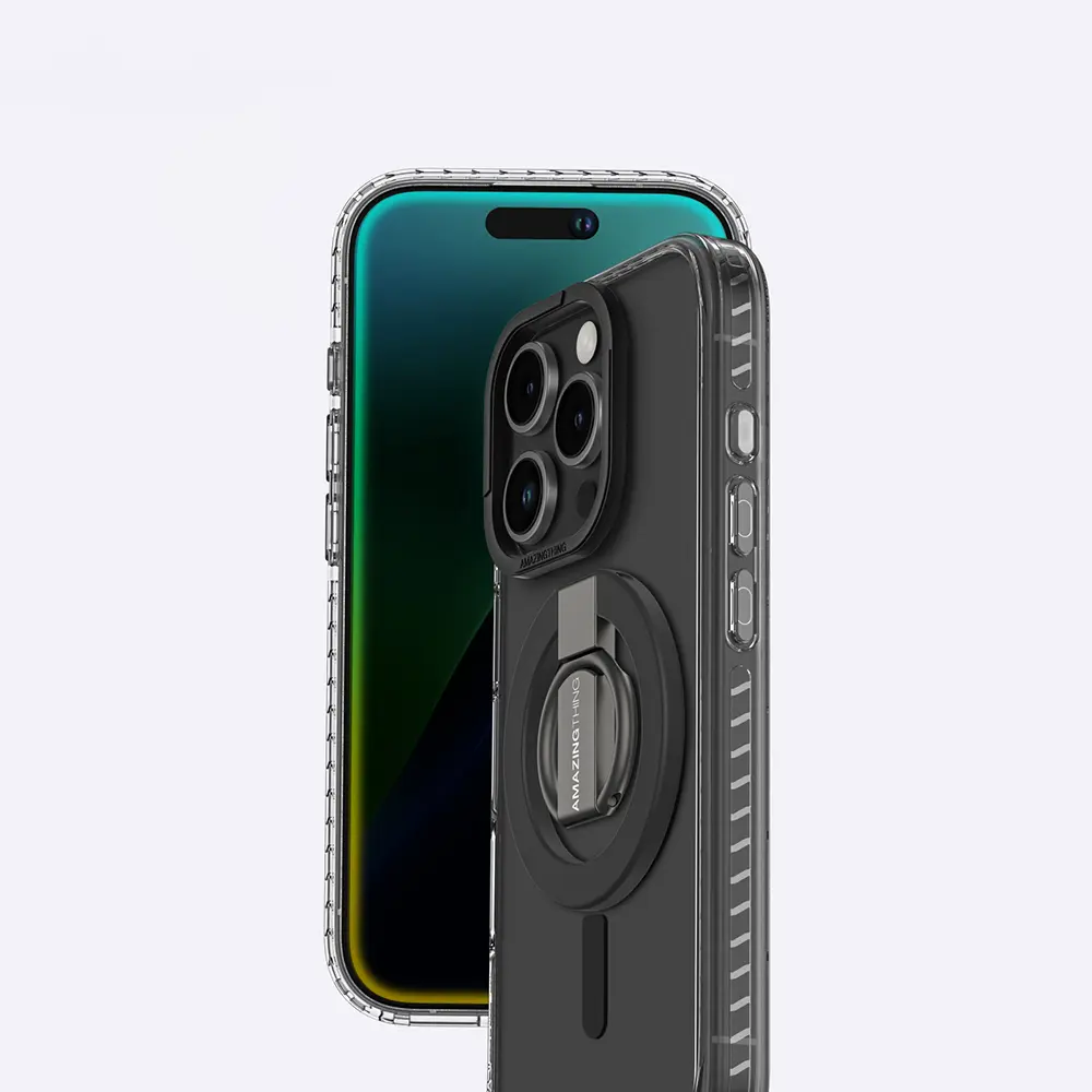 iPhone 16 Pro MagSafe Uyumlu Yüzük Standlı Şeffaf Kılıf - Amazingthing Titan Pro
