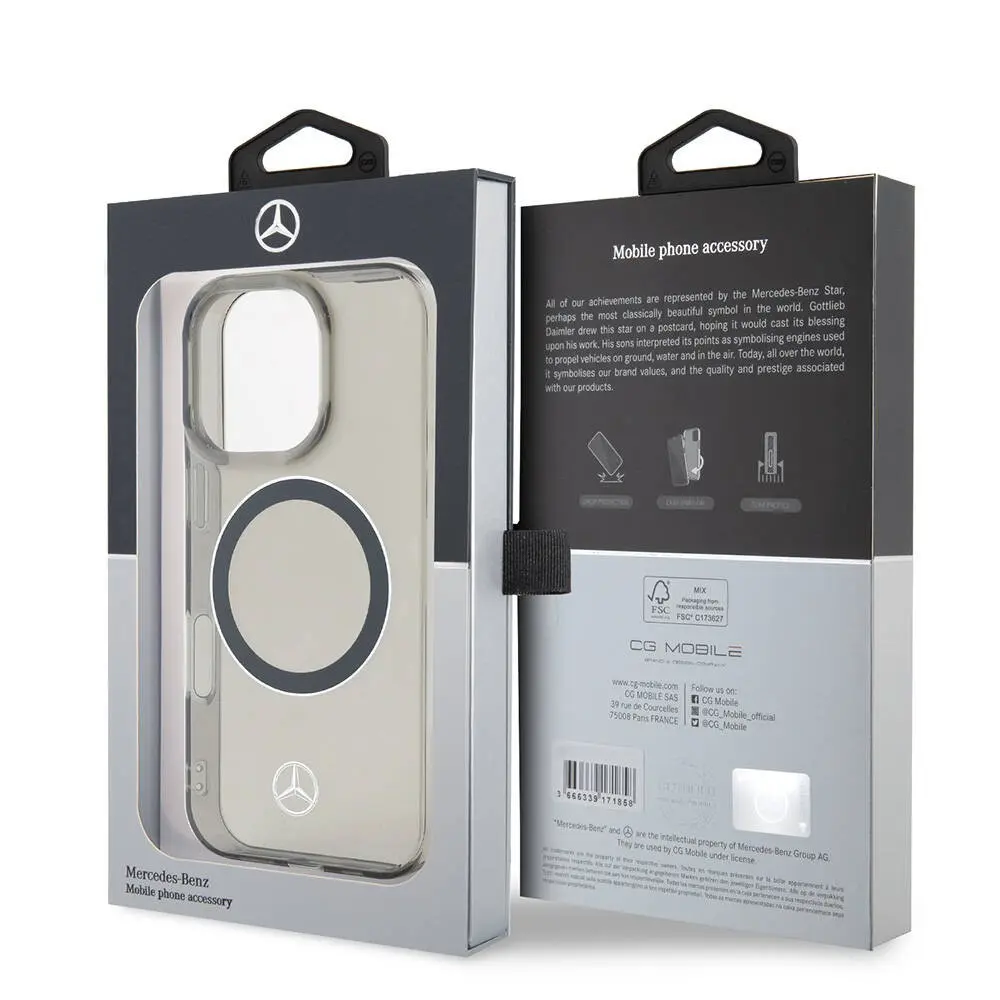 iPhone 16 Pro MagSafe Uyumlu Şeffaf Kılıf - Mercedes Benz Silver Ring