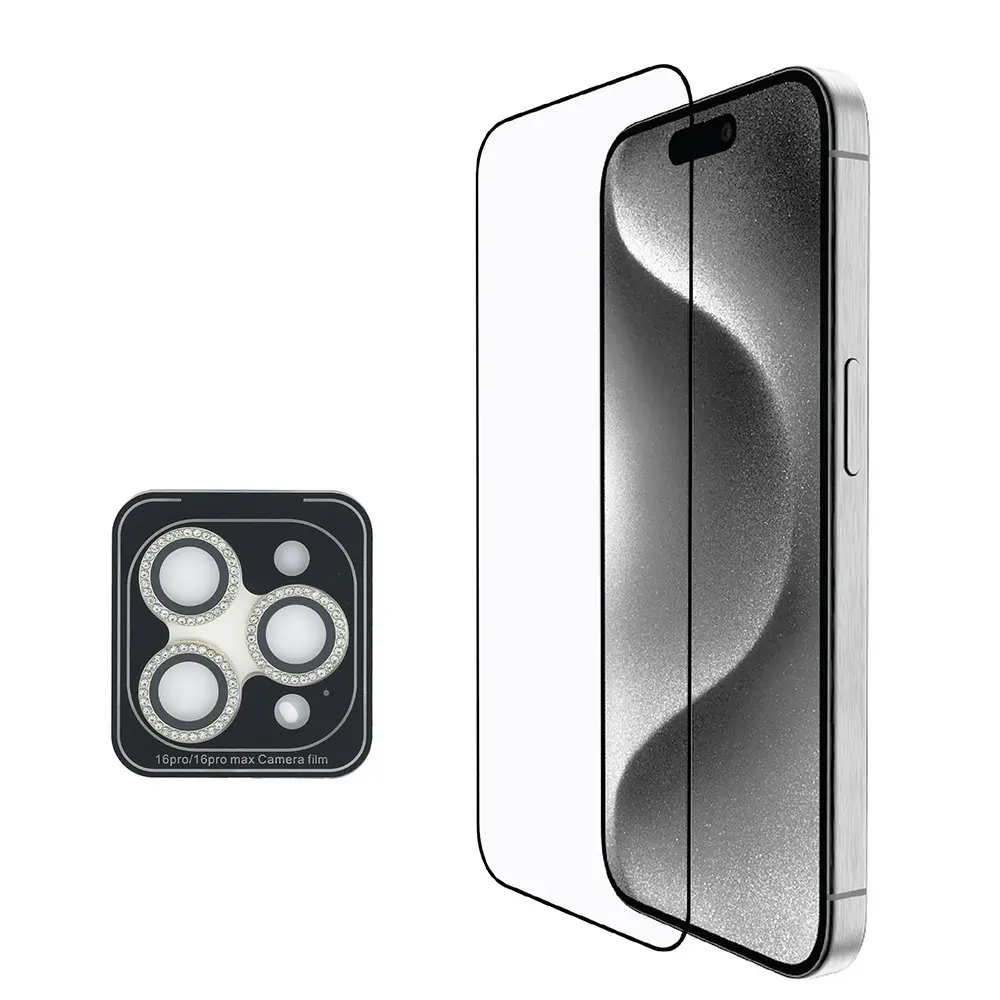 iPhone 16 Pro Max 3'lü Aksesuar Seti, Simli Glitter Kılıf - Guess
