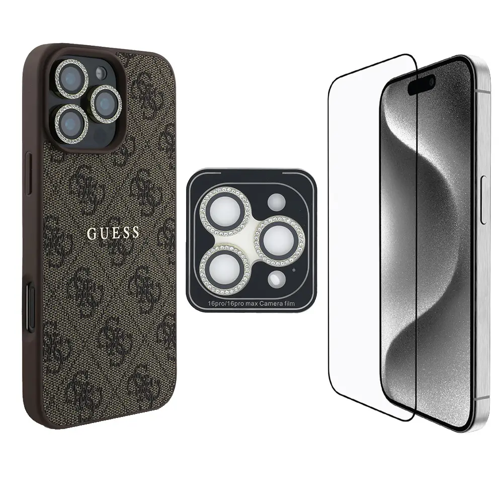 iPhone 16 Pro Max 3'ü 1 Arada Kılıf, Ekran ve Lens Koruyucu Seti - Guess