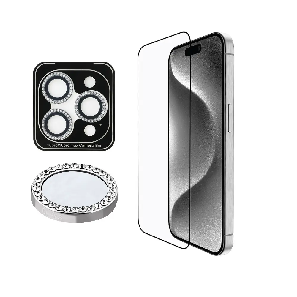 iPhone 16 Pro Max Ekran ve Lens Koruyucu Seti - Guess Rhinestone