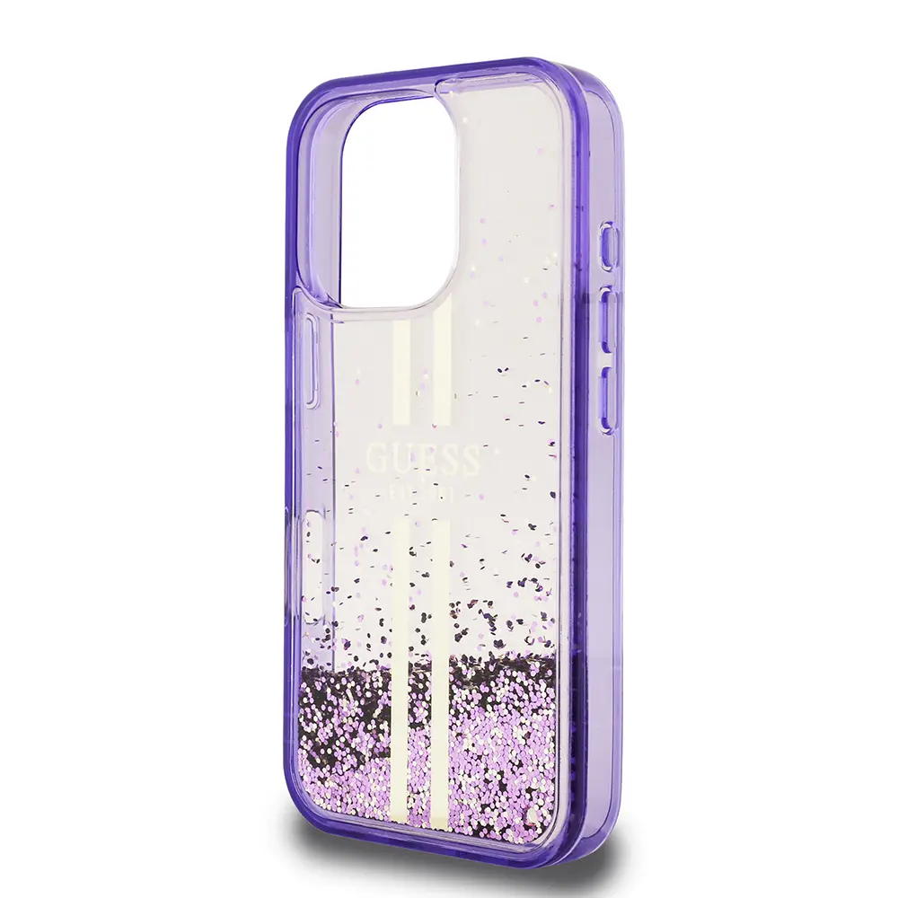 iPhone 16 Pro Max Transparan Sıvılı Simli Altın Çizgili Kılıf - Guess