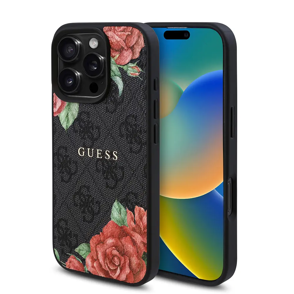 iPhone 16 Pro Max MagSafe Uyumlu Gül Baskılı Kılıf - Guess 4G Logolu
