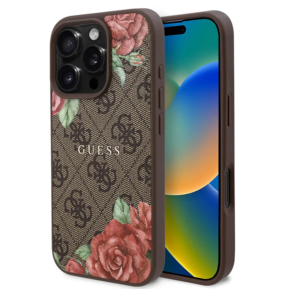 iPhone 16 Pro Max MagSafe Uyumlu Gül Baskılı Kılıf - Guess 4G Logolu