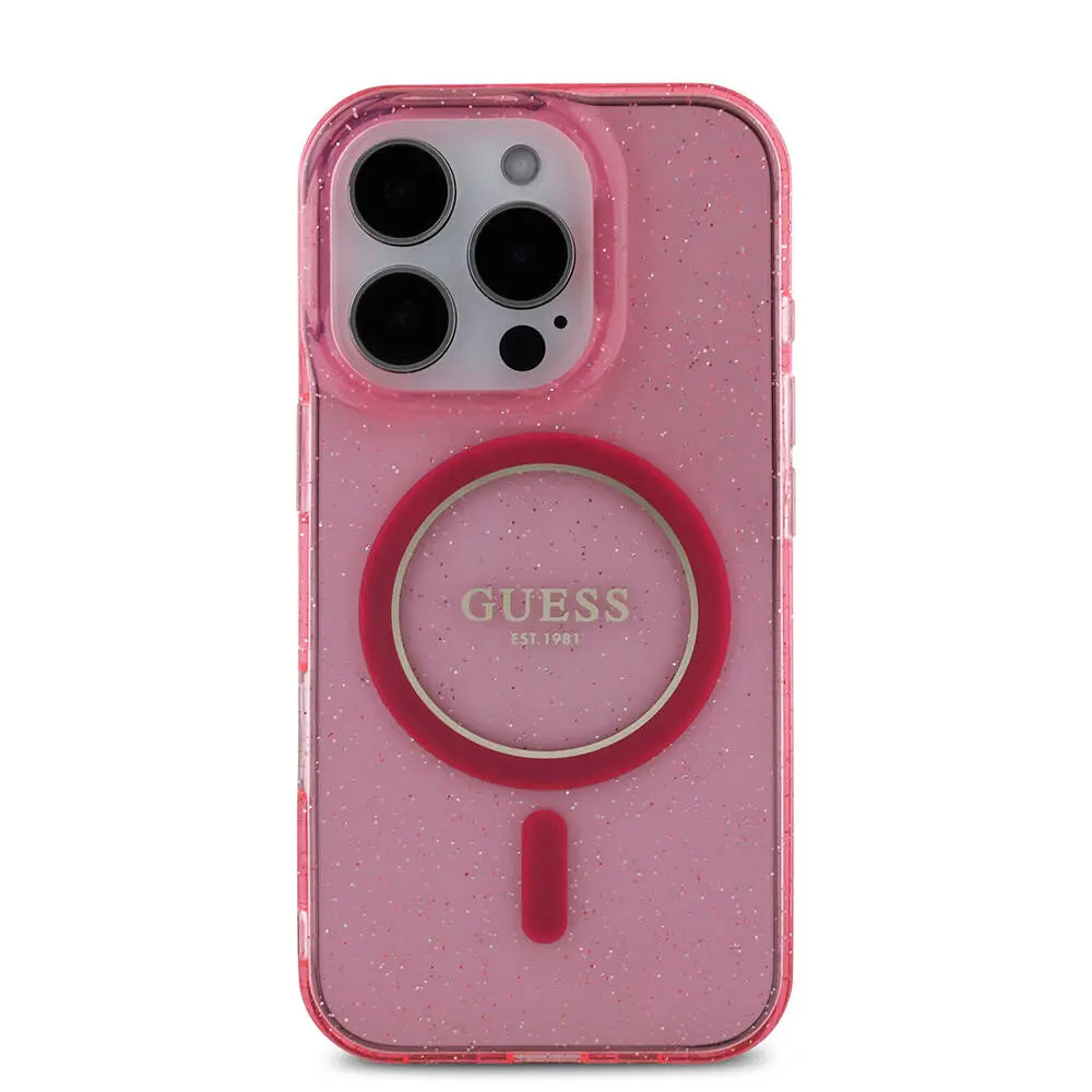 iPhone 16 Pro Max MagSafe Uyumlu Simli Silikon Kılıf - Guess İnci Bileklikli