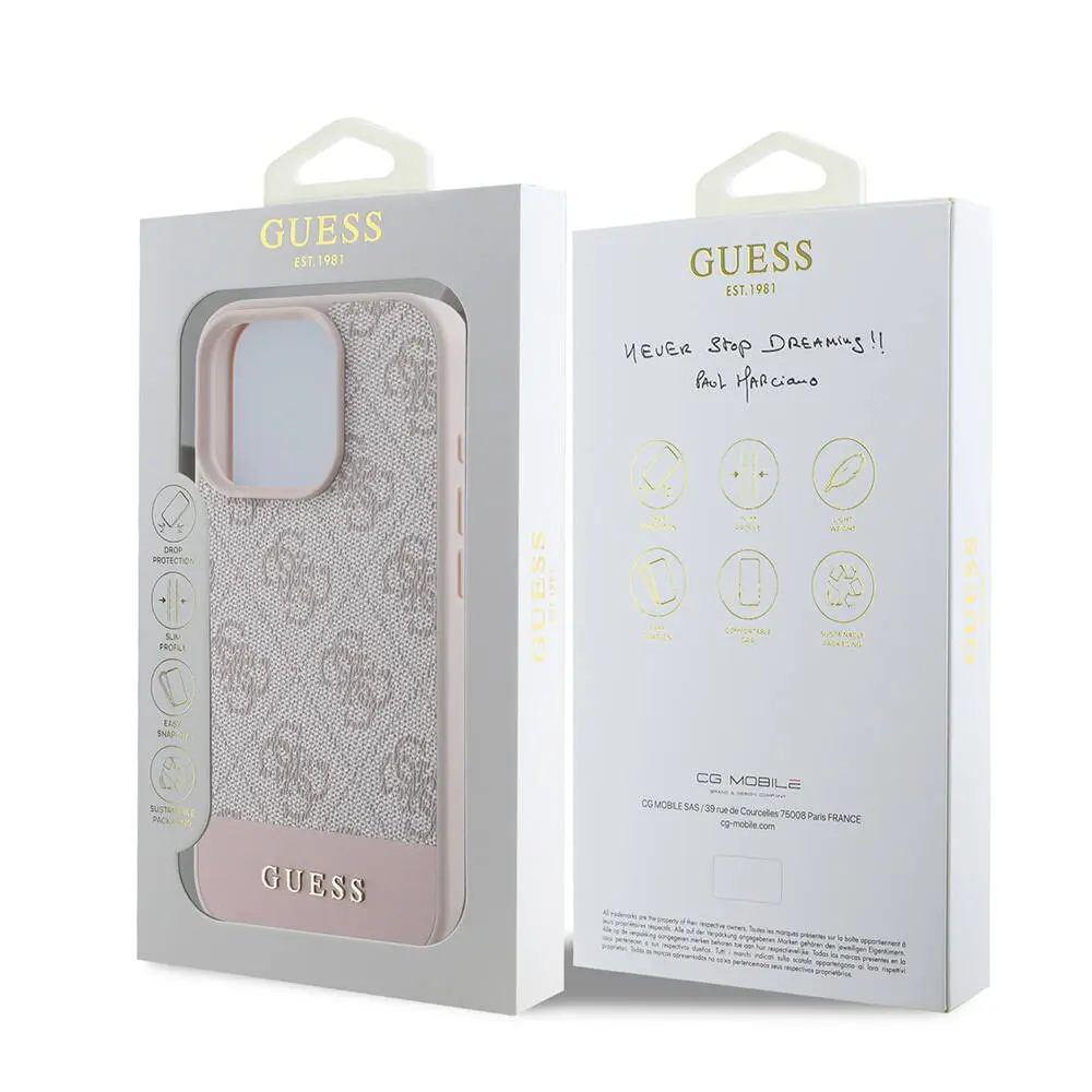 iPhone 16 Pro Max MagSafe Uyumlu PU Deri Kılıf - Guess Şerit Logo