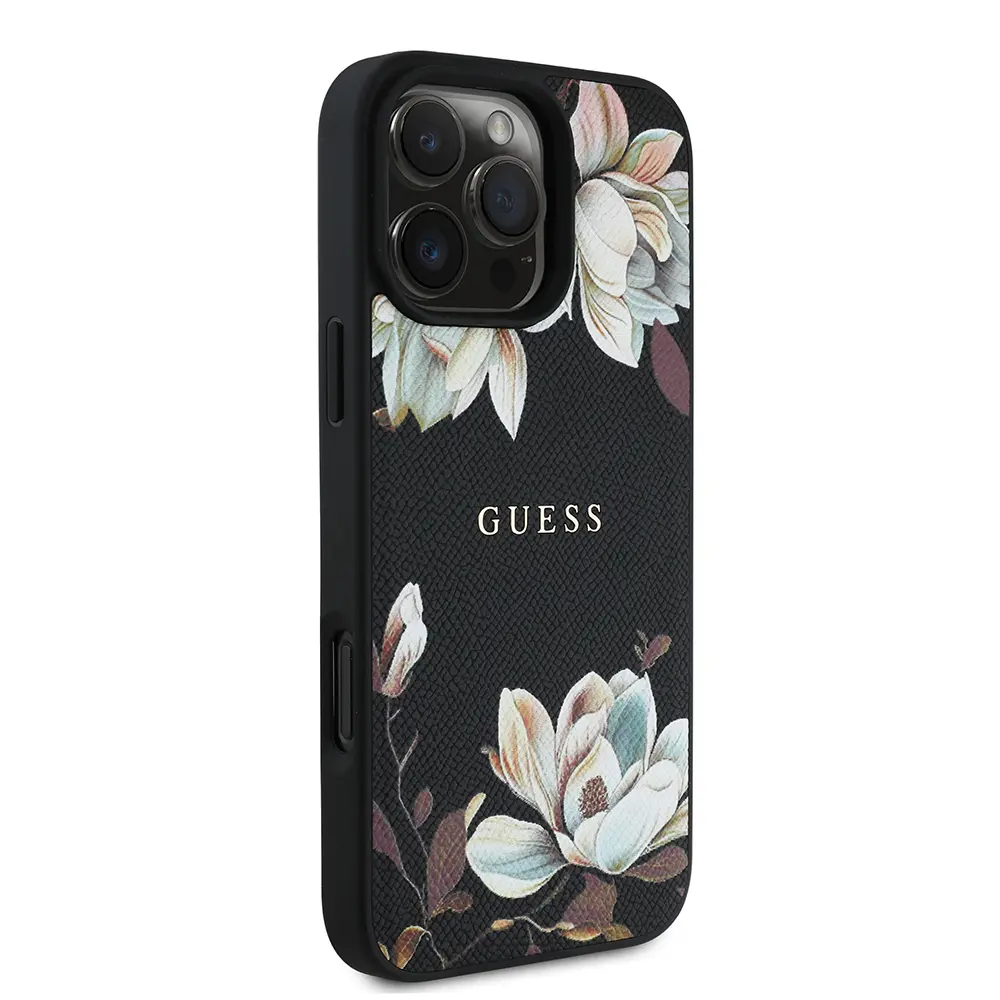 iPhone 16 Pro Max MagSafe Uyumlu Lisanslı Kılıf - Guess Taneli Çiçek Tasarımlı
