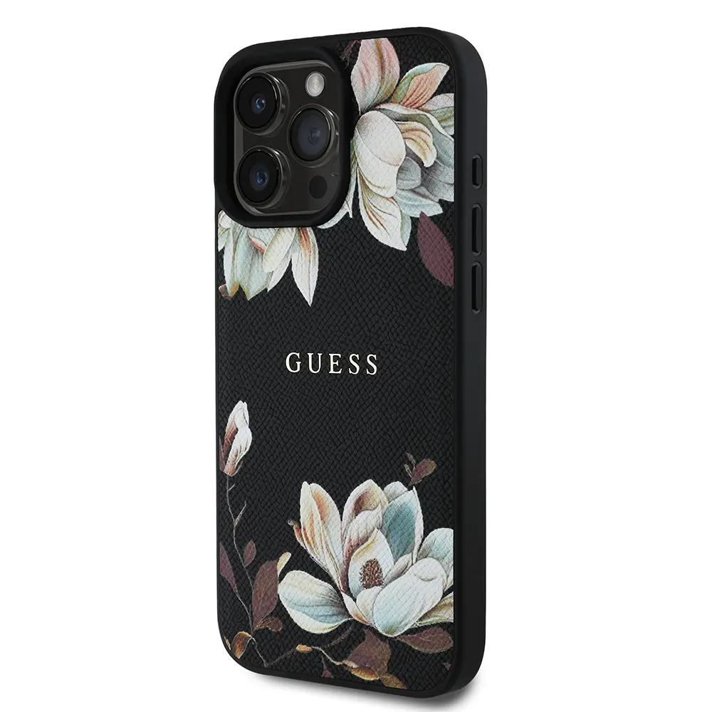 iPhone 16 Pro Max MagSafe Uyumlu Lisanslı Kılıf - Guess Taneli Çiçek Tasarımlı