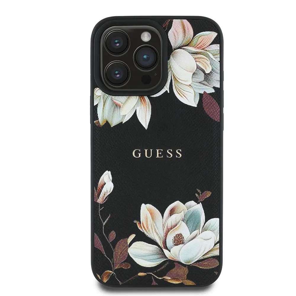 iPhone 16 Pro Max MagSafe Uyumlu Lisanslı Kılıf - Guess Taneli Çiçek Tasarımlı