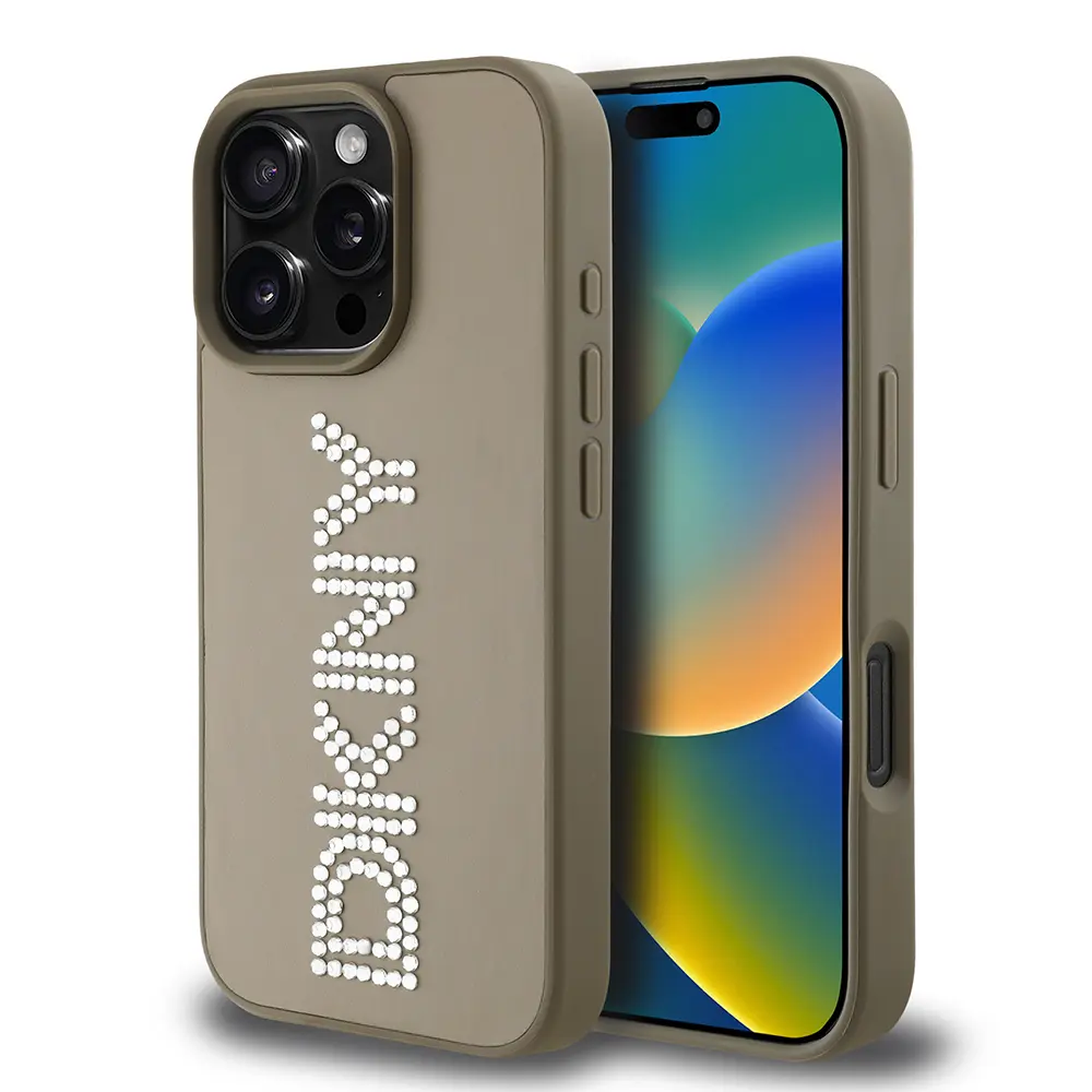 iPhone 16 Pro Max Taşlı Metalik PU Deri Kılıf - DKNY Lisanslı