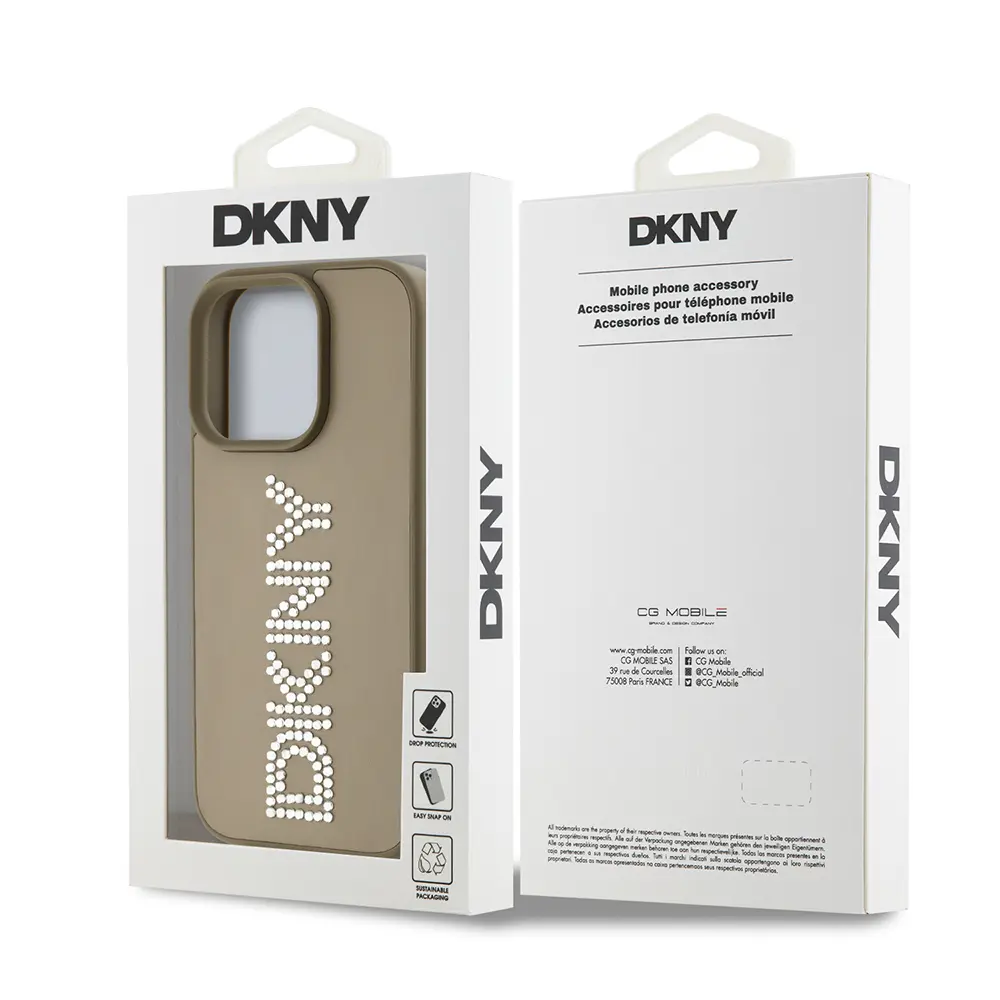 iPhone 16 Pro Max Taşlı Metalik PU Deri Kılıf - DKNY Lisanslı