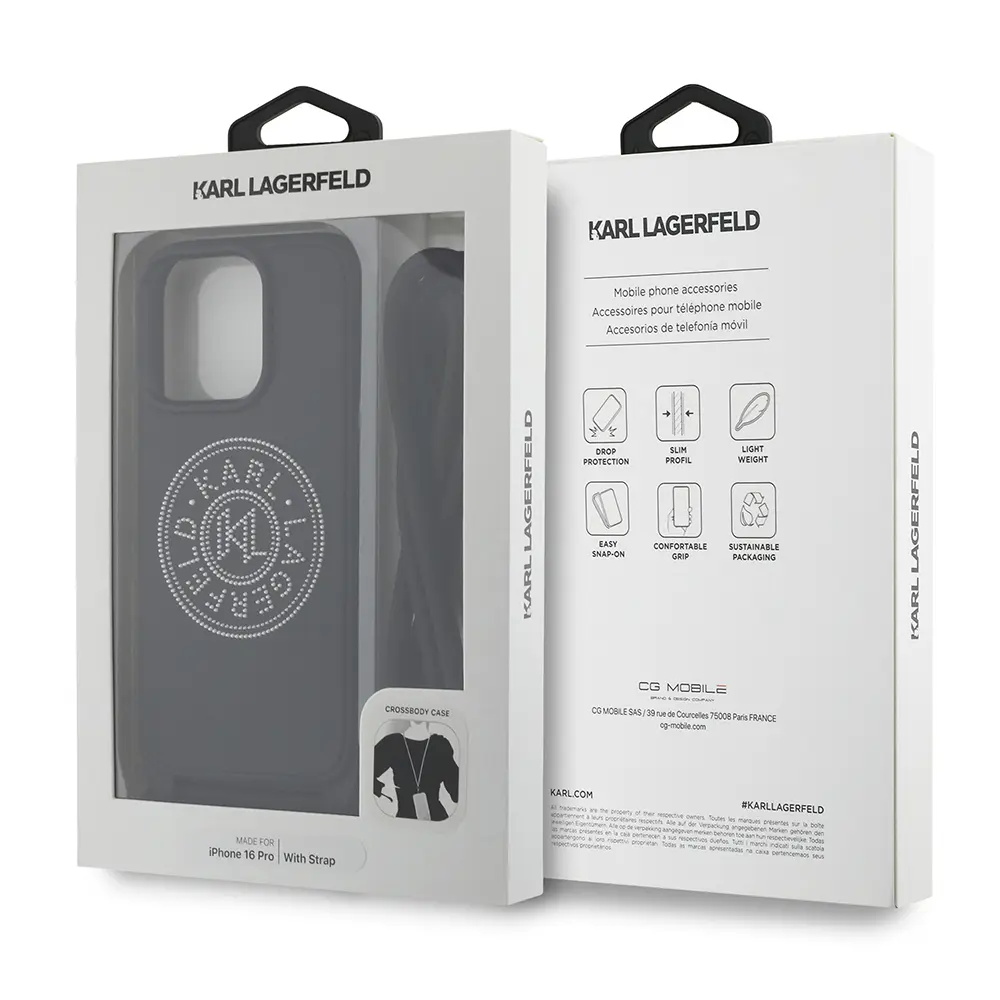 iPhone 16 Pro Max Askı İpli Taşlı Kılıf - Karl Lagerfeld Crossbody Cord