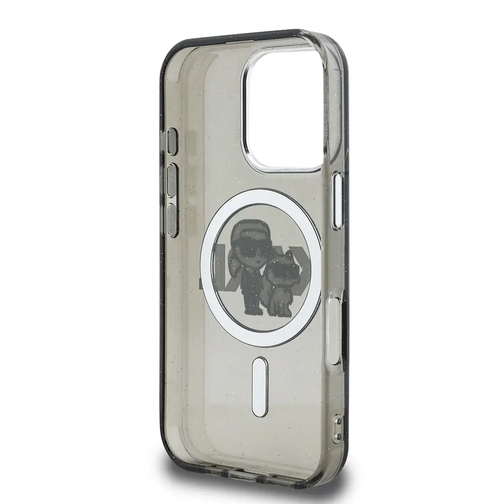 iPhone 16 Pro Max Kılıf, Parlayan Simli Karl & Choupette Logo - Karl Lagerfeld