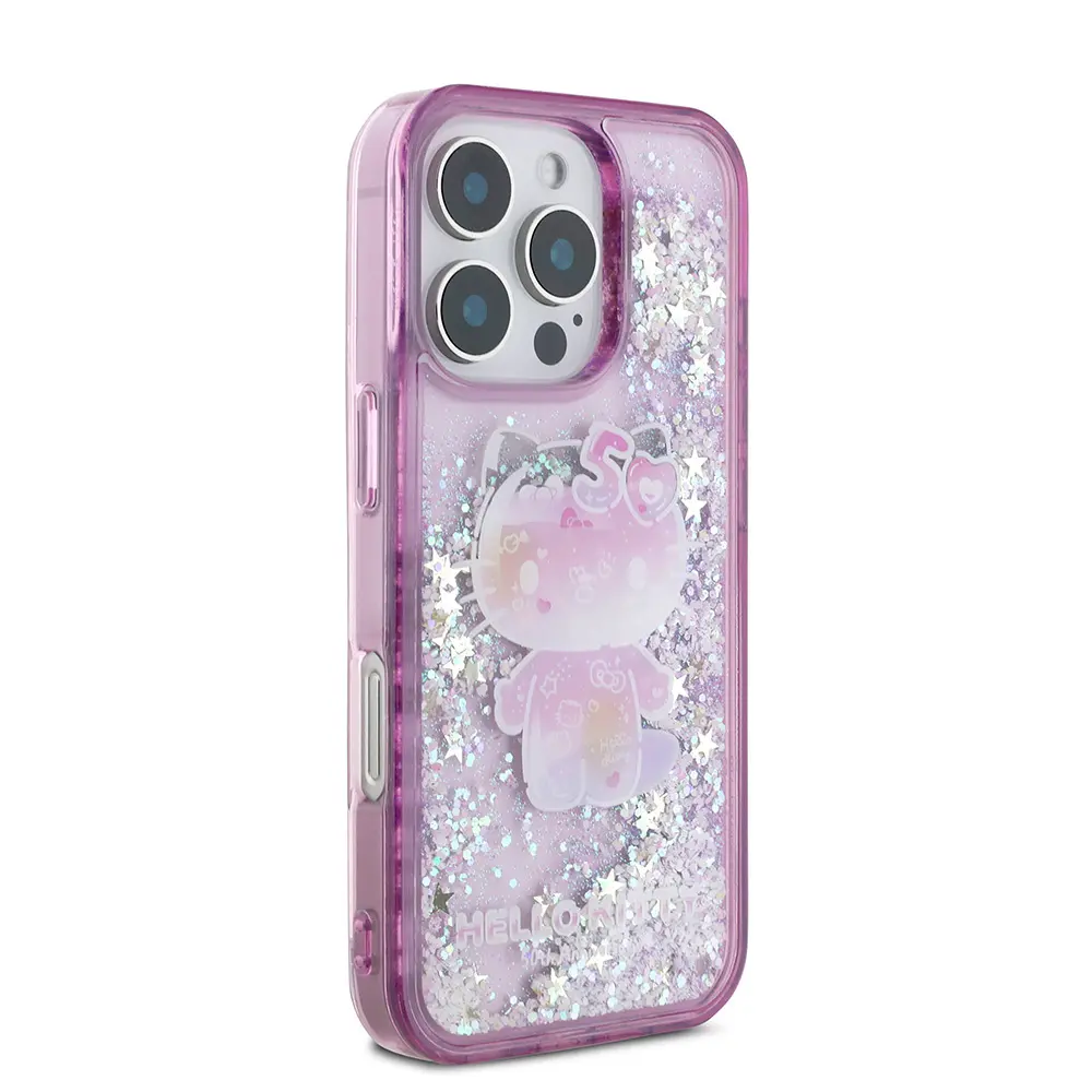 iPhone 16 Pro Max Uyumlu Sıvılı Simli Kılıf - Hello Kitty 50. Yıldönümü