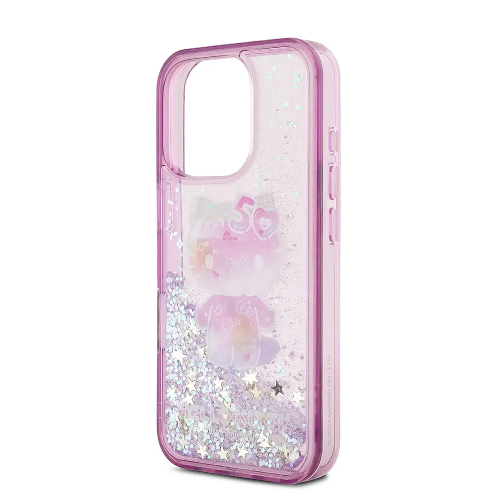 iPhone 16 Pro Max Uyumlu Sıvılı Simli Kılıf - Hello Kitty 50. Yıldönümü