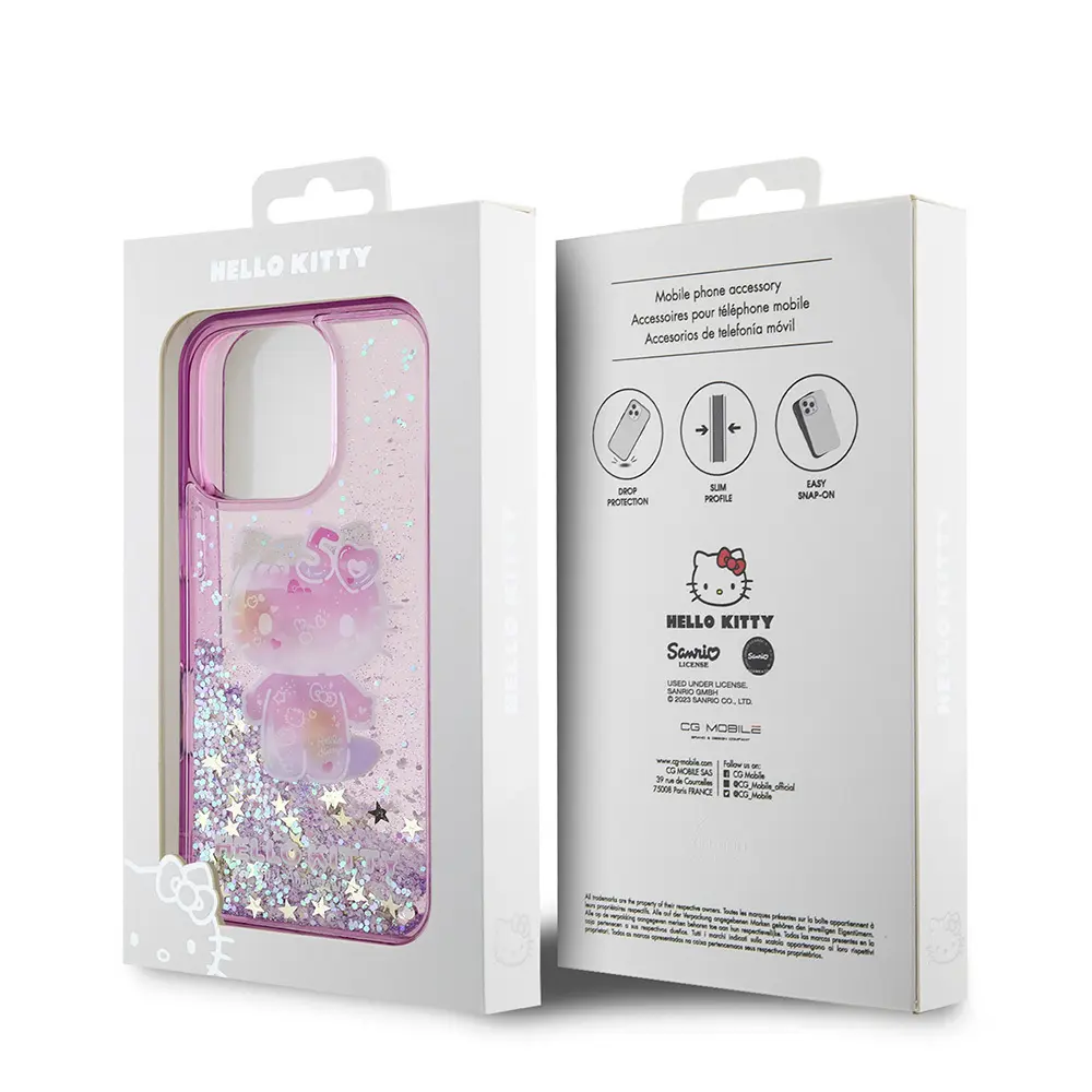 iPhone 16 Pro Max Uyumlu Sıvılı Simli Kılıf - Hello Kitty 50. Yıldönümü
