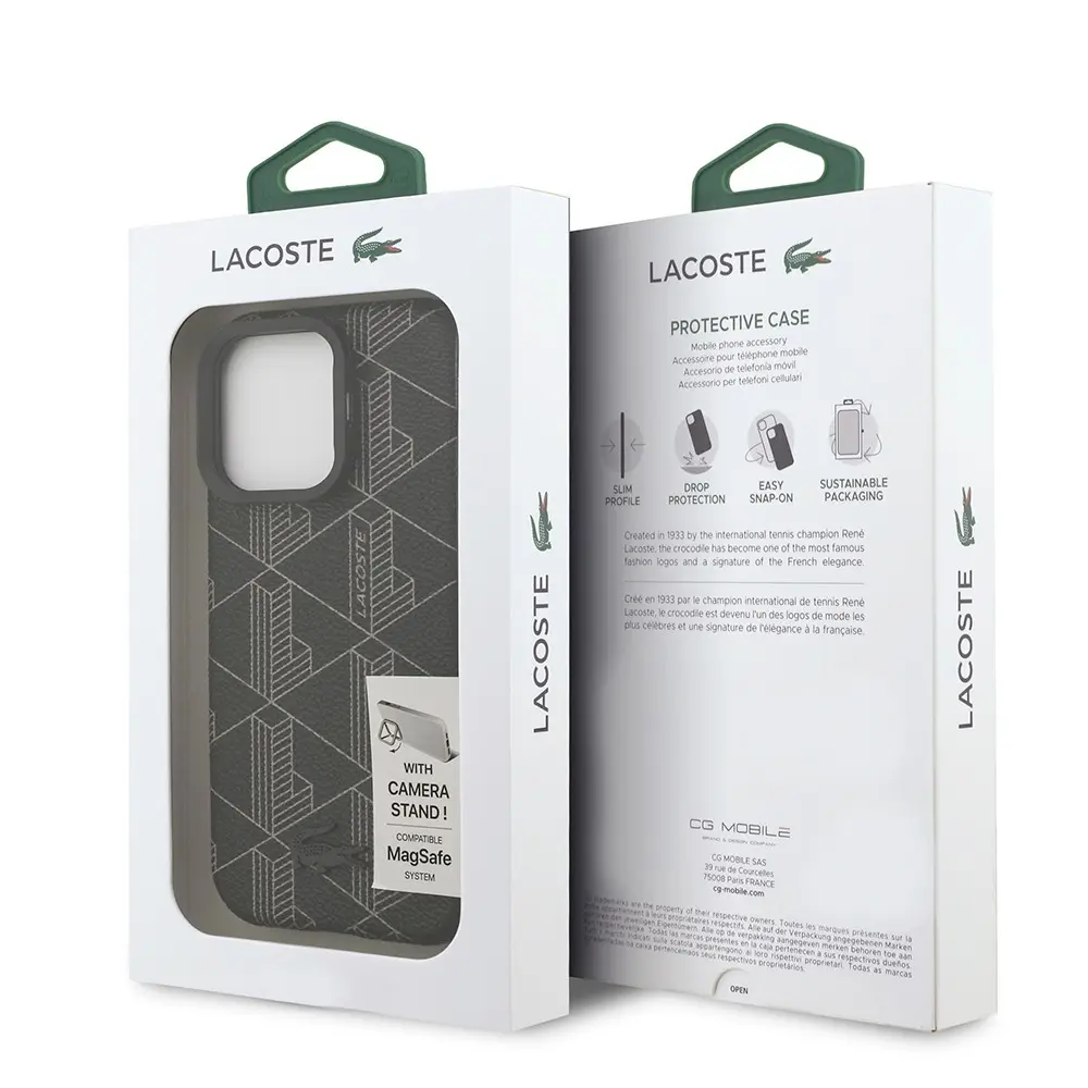 iPhone 16 Pro Max MagSafe Uyumlu Standlı PU Deri Kılıf - Lacoste Monogram