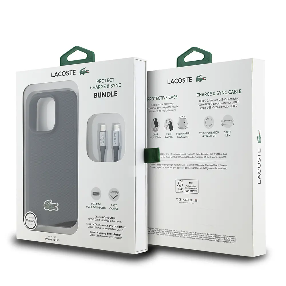 iPhone 16 Pro Max PU Pike Desenli Lisanslı Kılıf - Lacoste, Type-C Kablo Hediyeli